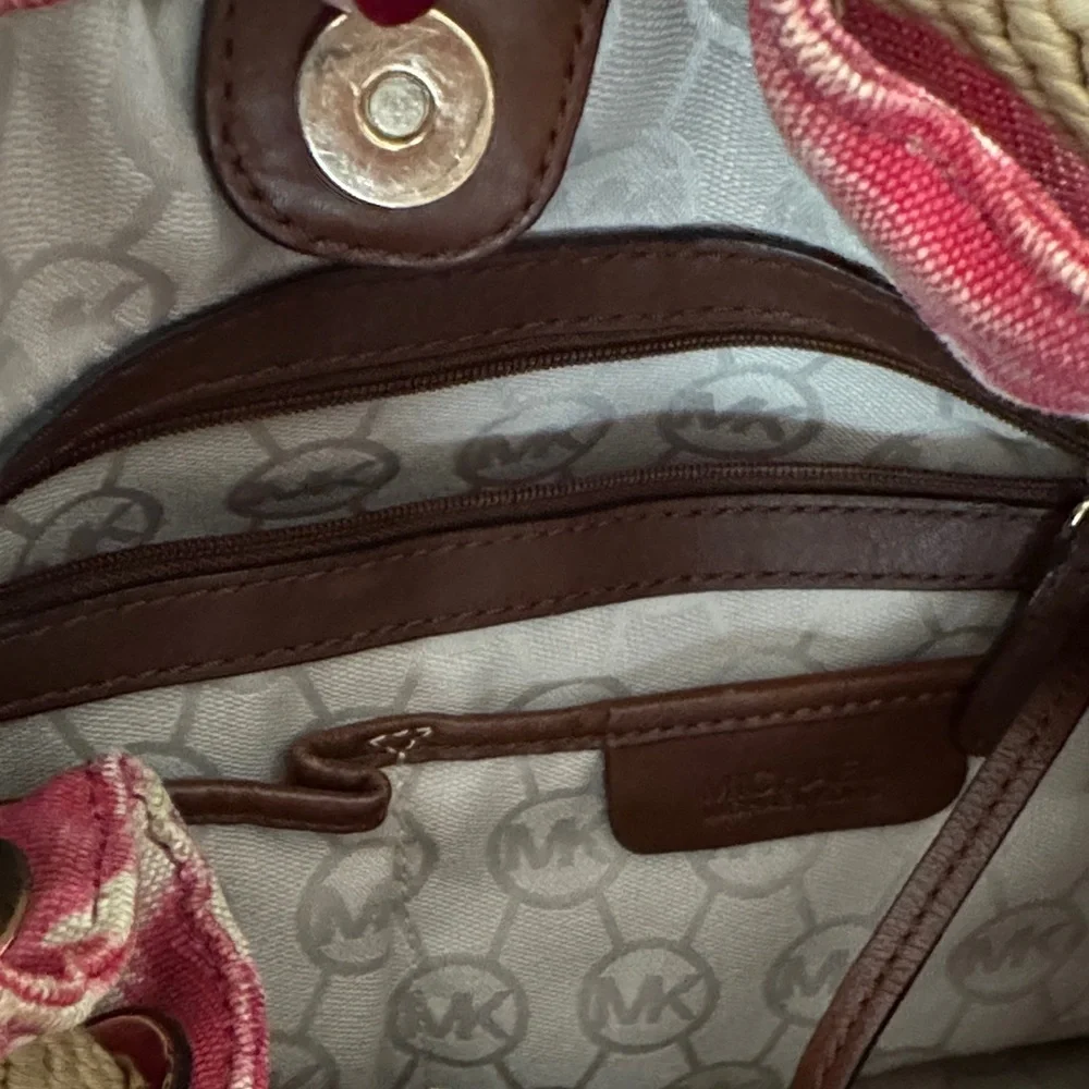 Michael Kors Marina Canvas Tote Red and Cream Tie-Dye Shoulder Bag